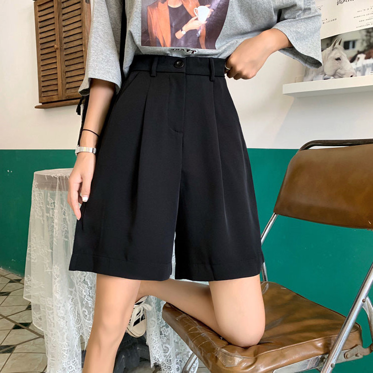 High waist straight tube suit five-pen pants lax loose summer thin pants in large-yard fat sister mm shorts in tide