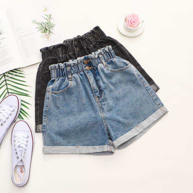 Flower Bud Denim Shorts Woman High Waist Summer New Large Size size Fat mm Korean version Student loose Thin Broadleg Hot Pants Tide