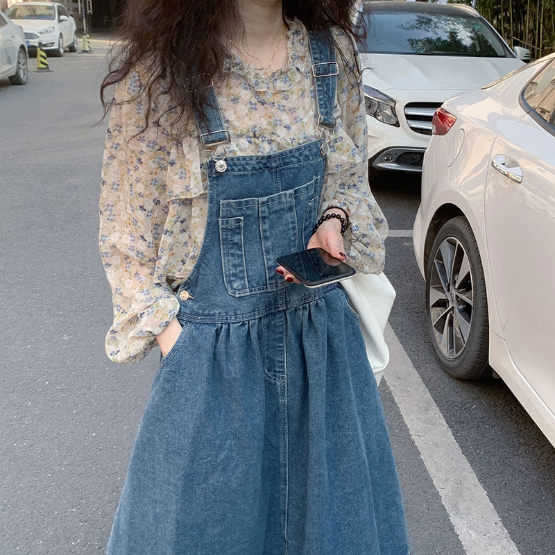 Denim Cuddle Bag Skirt Woman Summer New big size Fat mm Korean version Loose Cashew cashiers minus their age Pompeo dress