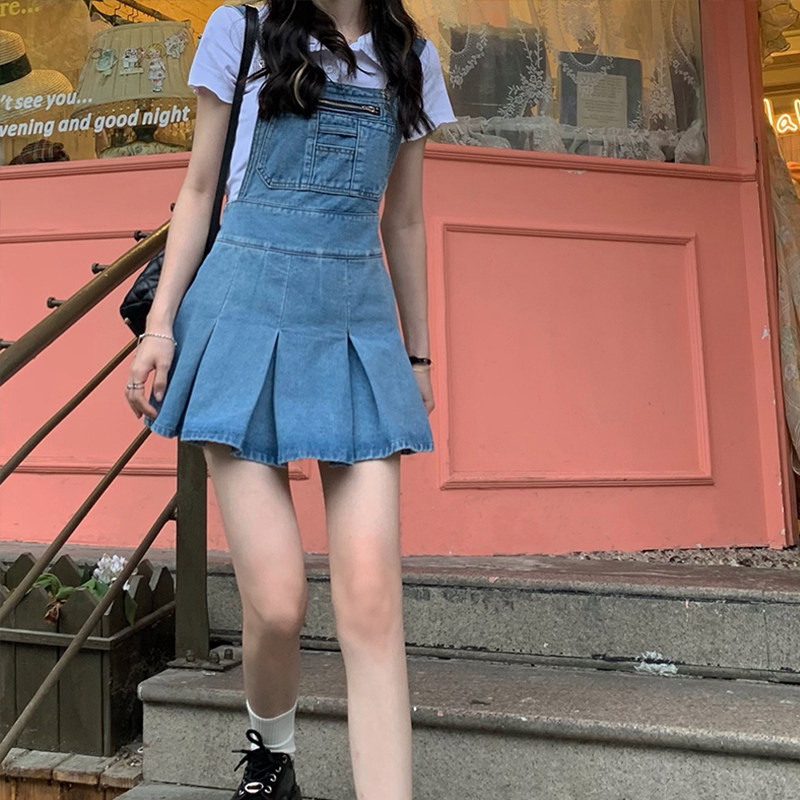 Age reduction temperament cowboy strapped short skirt female loose summer new large-scale clothing skirt dress
