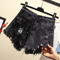 Sequin denim shorts Women summer 2021 New Korean version size fat mm loose student High waist wide leg hot pants tide