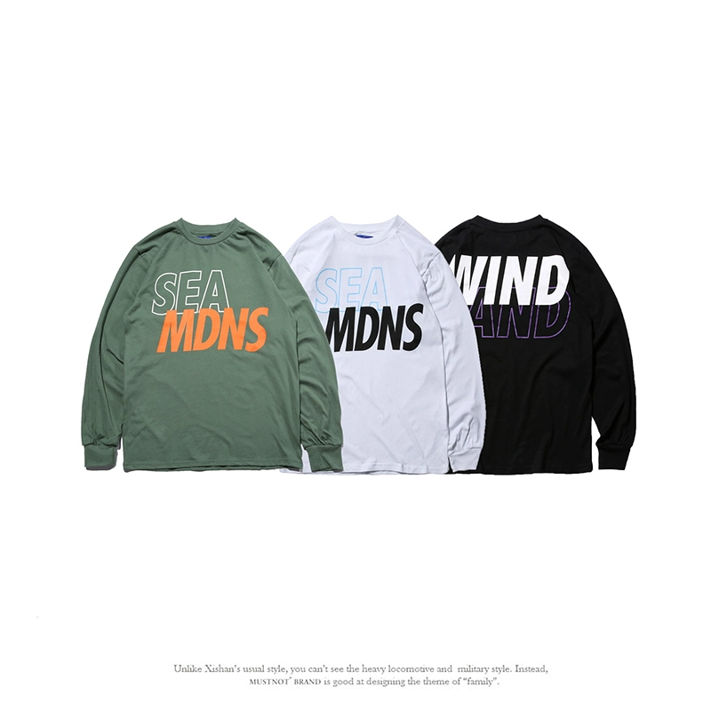 MADNESS WTAPS MDNS Shawn Yue dài tay cotton cổ tròn chạm đáy áo thương hiệu thủy triều ins đôi áo thun - Áo phông dài