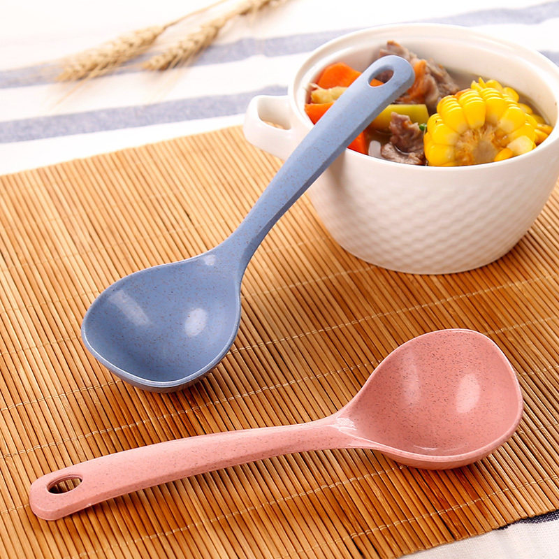 Long handle large spoon of plastic straw soup spoon household long kitchen tableware with soup spoon spoon