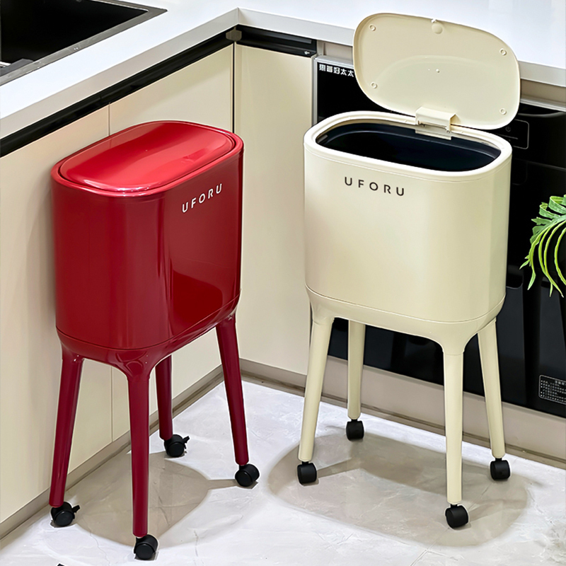 Kitchen Trash Can for Home Use, 2026 New Model, High Aesthetic Value, Movable, Large Capacity, No Need to Bend Over, Special High-Leg Design with Lid