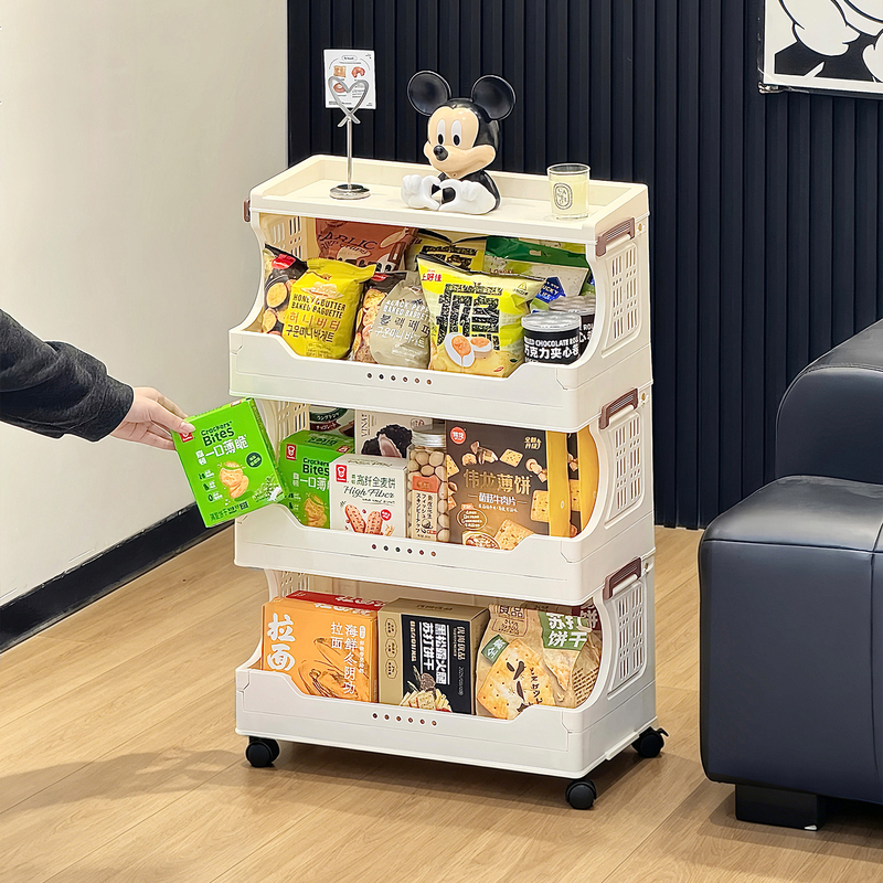 High-Looking Snack Storage Rack, Movable Floor-Standing Trolley, Living Room Snack and Miscellaneous Items Layered Organizer, Large Capacity