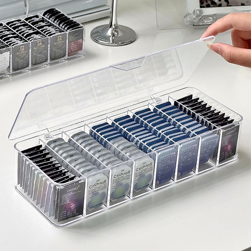 Color Contact Lens Storage Box, Daily Disposable Contact Lenses, Multi-Compartment Acrylic Large Capacity Transparent Household Desktop Dust-Proof Organizer Box