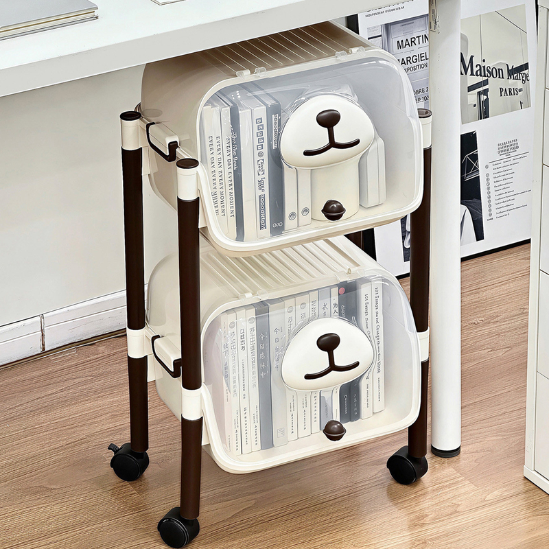 Home-Use Floor-Standing Layered Book Storage Rack, Cute Student Book and Stationery Organizer, Bear-Shaped Bookshelf