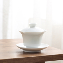 White porcelain cover bowl is not hot kung fu tea Cover bowl large tea bowl single pure white ceramic cover bowl tea cup thin tire