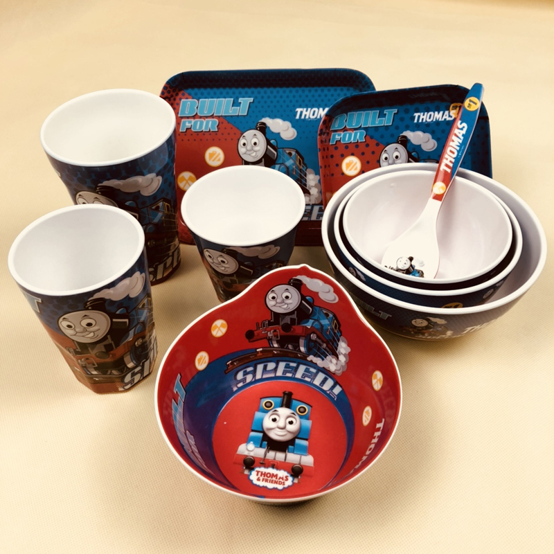 Thomas the Tank Engine Children's Bowl, Plate, Toddler Baby Anti-Drop Handheld Water Cup, Spoon, and Cutlery Set