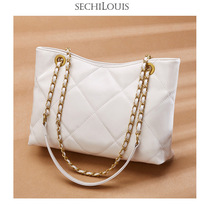 Senior sense light luxury leather bag Women large capacity shoulder shoulder bag Foreign Style New temperament fashion diamond grid chain bag