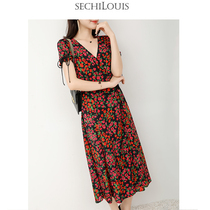 High end brand romantic V collar floral silk dress female 2020 Summer new lace mulberry silk dress