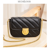 Temperament Small Fragrant Wind Leather Chain Bag Womens Lingge Small Square Bag New Fashion Cowhide Lock Single Shoulder shoulder bag Women