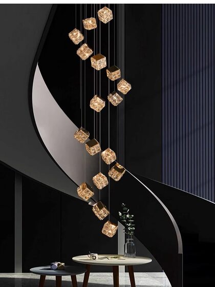 Large Chandelier for the Living Room of a Duplex House, Light Luxury Villa, Suspended Staircase Chandelier, Modern Minimalist Loft Apartment Crystal Chandelier