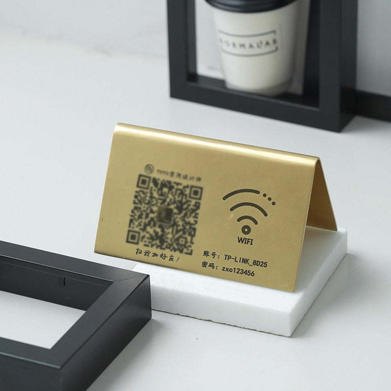Brass custom two-dimensional code logo card Shop table card Guest table seat Front desk desktop conference card table card