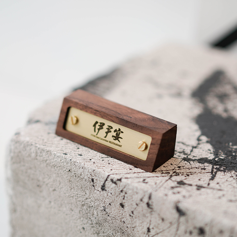 Walnuts Wood Dual-use Cake Label Standing Jewelry Price Tag Miniature Display Card Brass Goods Price Custom