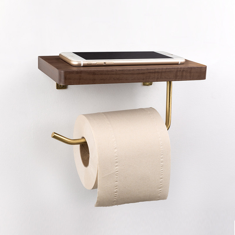 Free Punch Creative Mobile Phone Shelve Makeup Room Drum Toilet Paper Containing Layer Rack Brass Toilet Paper Rack Kitchen Solid Wood Paper Towel Rack
