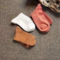 Socks Woman Spring Autumn Season Middle Cylinder Socks 100 Hitch Pure Color Tucked Antibacterial Breathable Pure Cotton Sunday Single Lady High Cylinder Long Socks