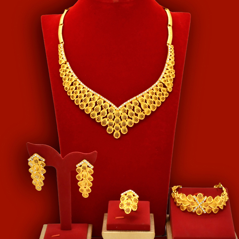 Cross-Border Dubai Bridal Jewelry Nigerian Women's Necklace Earrings Ring Bracelet Four-Piece Set Photography Video Cross-Border Dubai Bridal Jewelry Nigerian Women's Necklace Earrings Ring Bracelet Four-Piece Set Photography Video