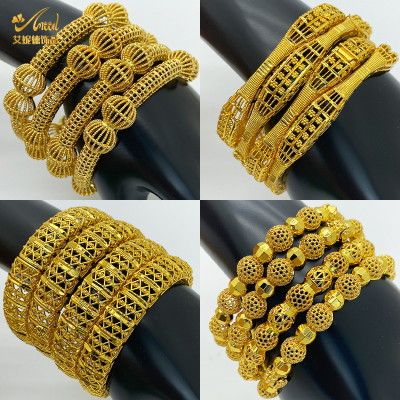 Middle East Cross-Border Sand Gold Bracelet African Indian Dubai Wedding Bride Bracelet Sand Gold Hollow Bracelet Jewelry