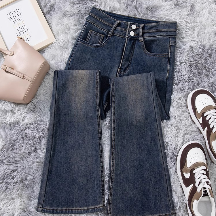 Flared Jeans for Women, New 2026 Popular Style, Spring and Autumn Cement Gray High-Waisted Slimming Extended Length Tall Flared Pants