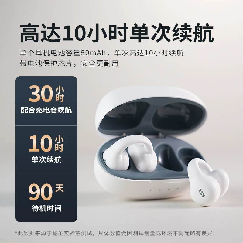 Клип-чиповые наушники Bluetooth открытого типа Snake Saint с True Bass, беспроводные на основе костной проводимости, спортивные наушники с шумоподавлением ENC, зажим для уха