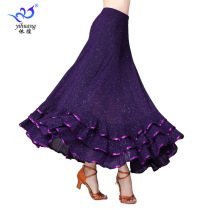 New tightness waist Moden Dance National Label Dancing Dancing Grand Skirt Square Dance Ballroom Dance Performance practice with bright silk-long dresses