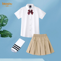 Girls  school uniform set Summer new British childrens College style summer primary and secondary school class dress Kindergarten garden dress