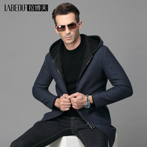 Labov medium length pure wool with hat large coat detachable liner mens business warm fur coats