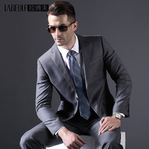 LaBov suit suit suit men Business slim suit middle-aged plus size gray wool suit double split wedding dress