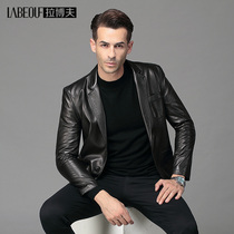 LaBeouf Labov Genuine Leather Leather Clothing Mens Sheep Leather Jacket Turnover short Masculine Middle-aged Coat