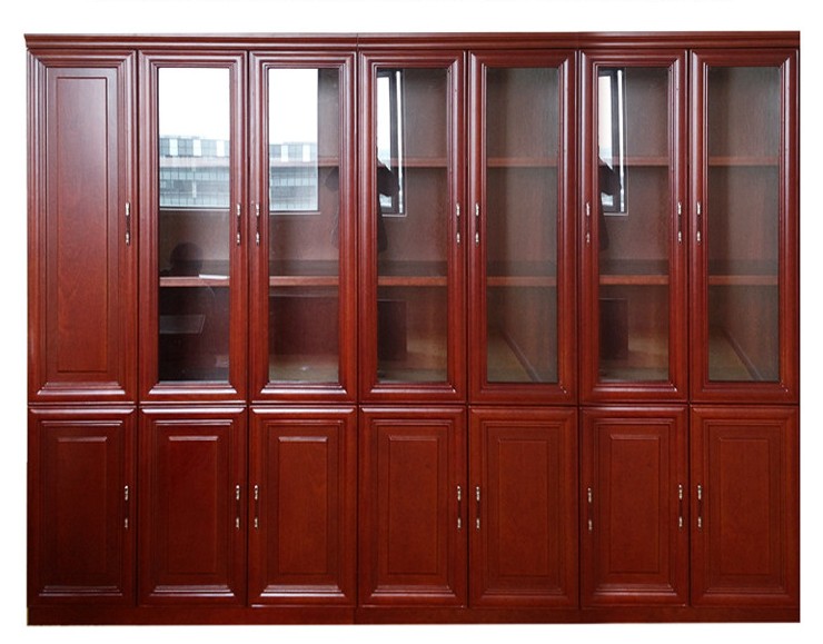 Boss file cabinet paint red walnut leather bookcase Chinese bookshelf office panel data cabinet office furniture