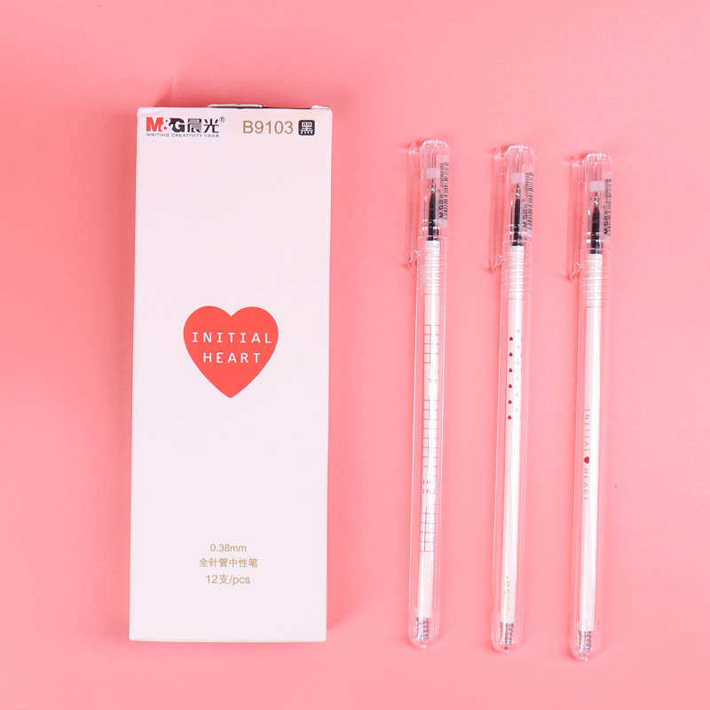 Morning light AGPB9103 early Heart Series Sexual Pen Black 0 38 Little Fresh Girl Heart Signature Pen Water-based Pen Full