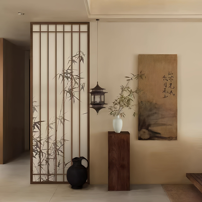 Song-Style Aesthetic Screen Partition for Dining Room, Entrance, Hallway, Tea Room, Solid Wood Screen, New Chinese-Style Retro Bamboo Shadow Grille Song-Style Aesthetic Screen Partition for Dining Room, Entrance, Hallway, Tea Room, Solid Wood Screen, New Chinese-Style Retro Bamboo Shadow Grille