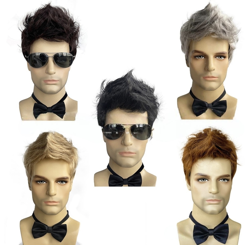 Temu Fashionable Short Men's Wig Airplane Style Bullet High-Temperature Fiber Men's Natural Wig Cap