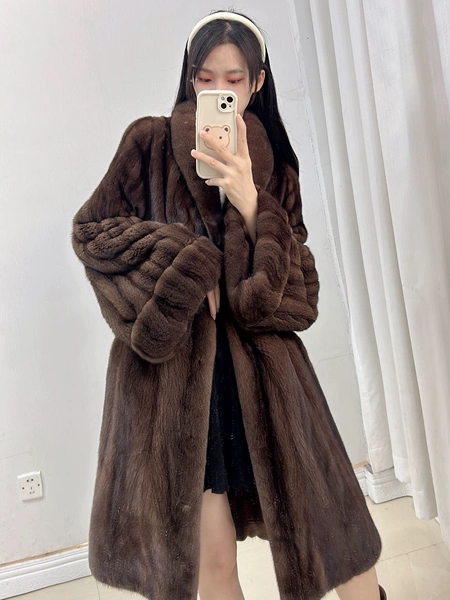 Vintage Illustrated Purple Label Velvet Full Knife-Cut Pumpkin Sleeve Mink Fur Women's Full Mink Long Coat