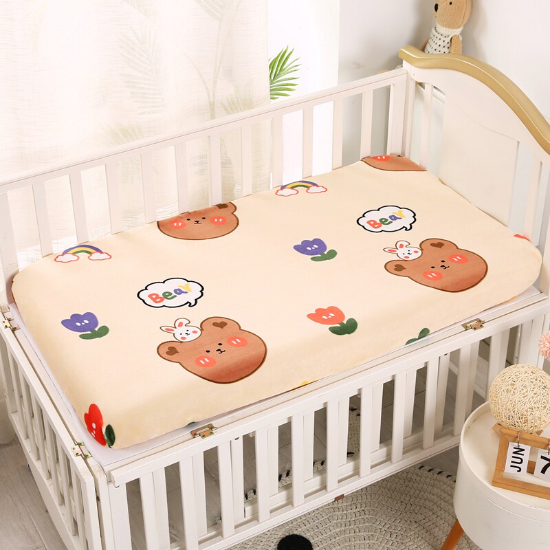 Kindergarten cartoon bed cover autumn and winter warm thickening baby children's mattress cover milk velvet baby coral fleece dust cover