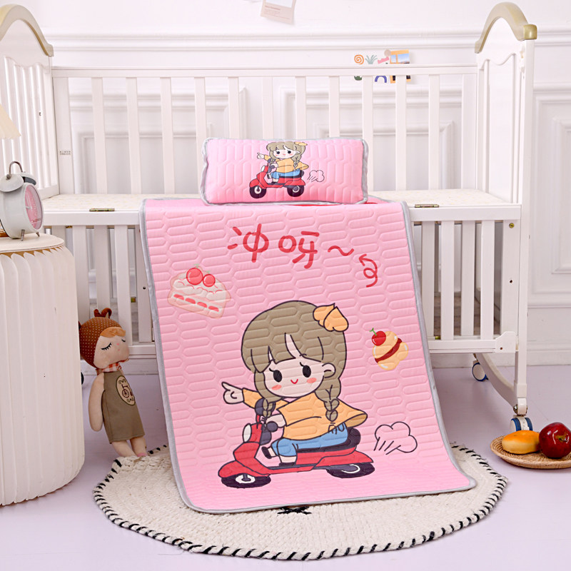 Kindergarten cartoon summer cool mat baby child latex mat breathable baby cool feeling ice silk mat pillow three-piece set