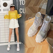 Mesh boots hollow-out thick-soled muffin boots womens real leather breathable boots Womens summer thin Martin boots womens 2021 spring