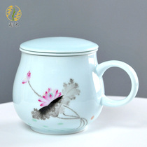 Jingdezhen ceramic cup children mug with lid office drinking cup filter tea cup simple creative bone porcelain cup