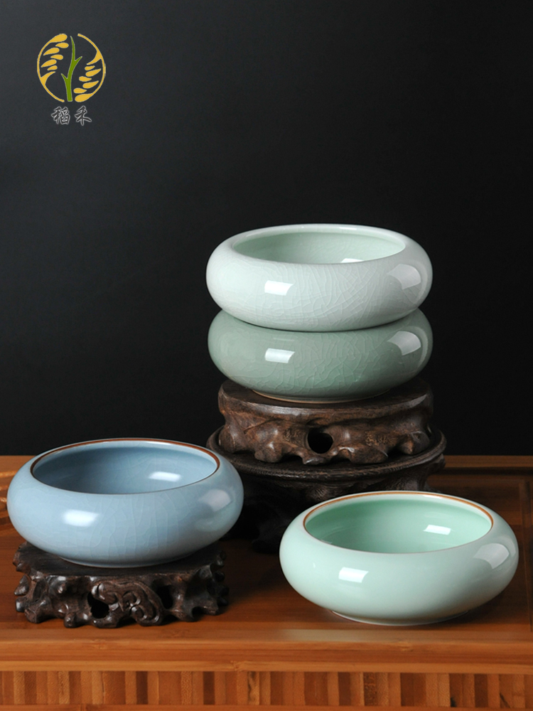 Ruyao craft gift decoration Ceramic ashtray Celadon Chinese simple Zen home coffee table desktop decoration small ornaments