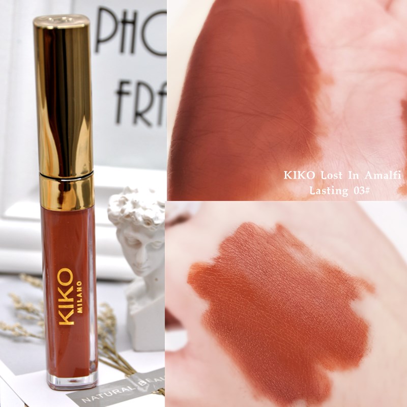 KIKO lipstick lip glaze lost in amalfi limited 03 pumpkin color dirty orange milk tea color cheap alternative