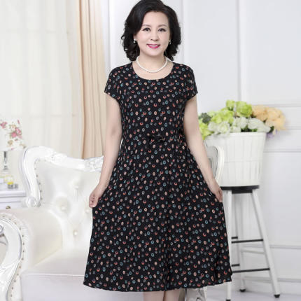 中老年女装连衣裙妈妈装夏季短袖女长裙奶奶夏