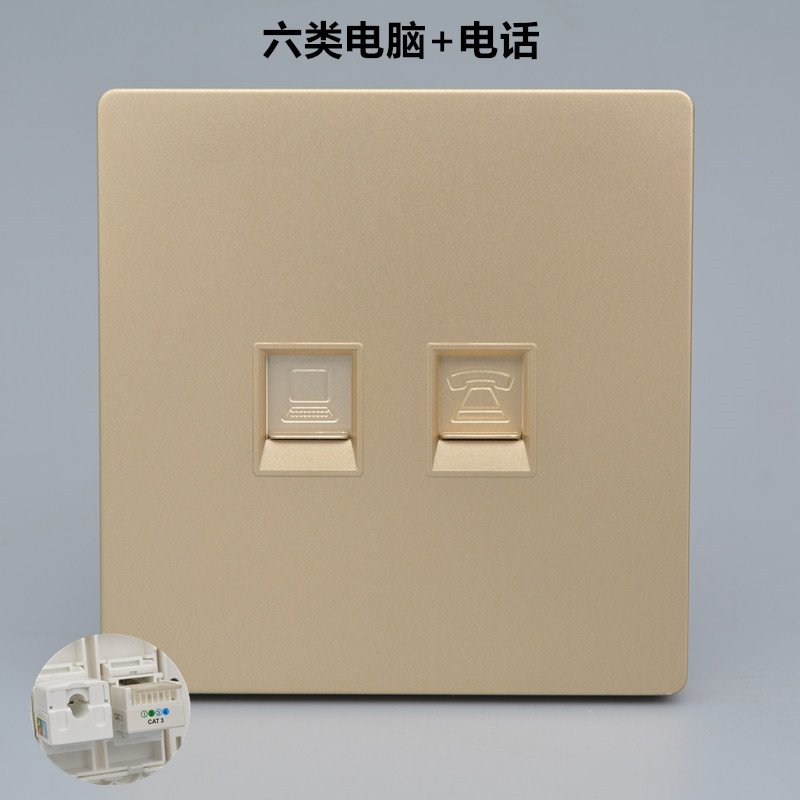 Type 86 two-bit CAT6 six-bit computer telephone panel dual-port Gigabit network voice telephone socket Gold network interface