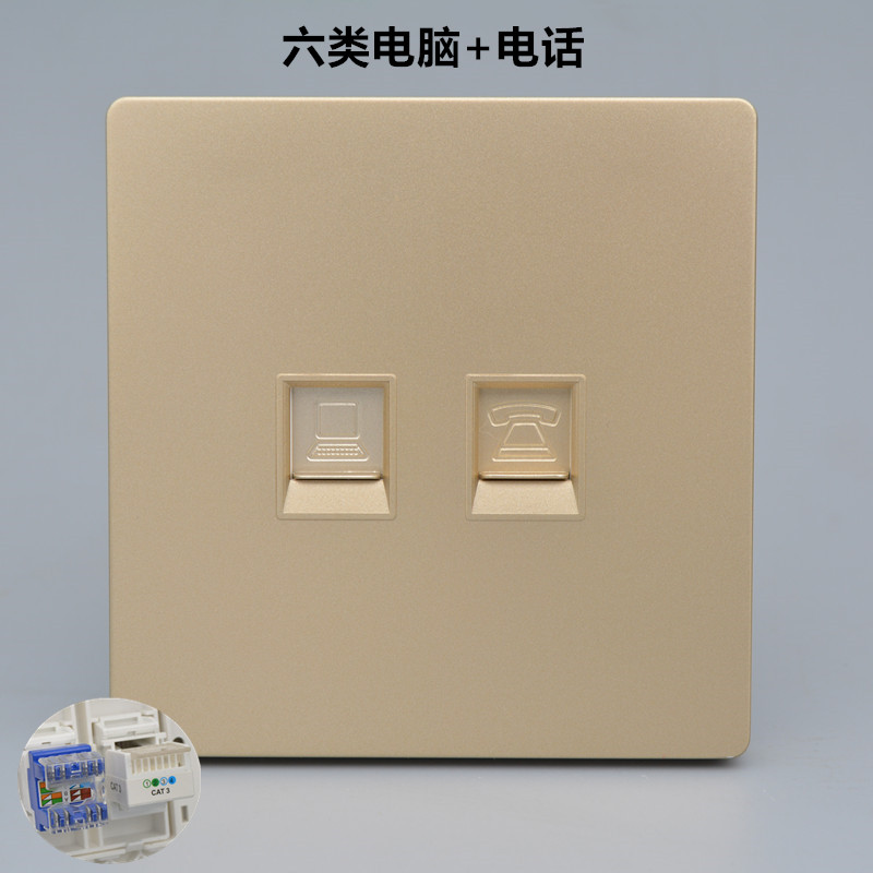 Type 86 CAT6 six types of computer phone panel dual port Gigabit VOD telephone socket gold ethernet phone