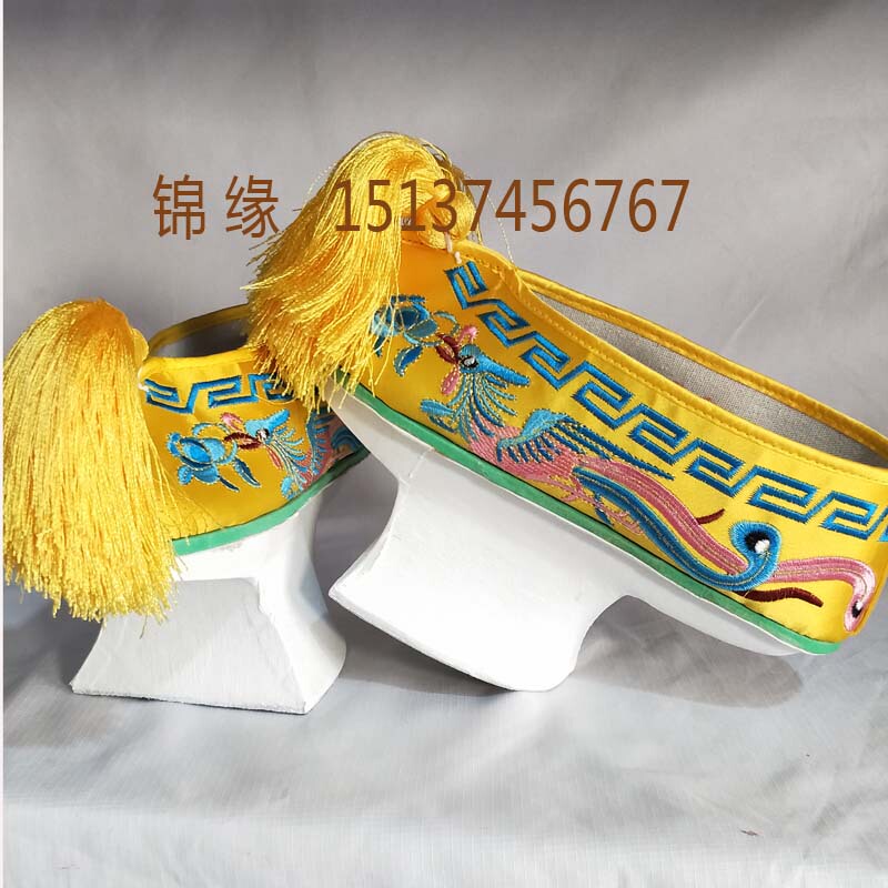 Wooden-Soled Computer-Embroidered Flag Shoes, Peking Opera, Qing Dynasty Palace Ancient Shoes, Embroidered Phoenix Princess Shoes