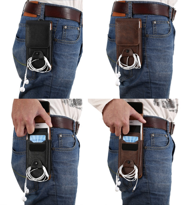 Miễn phí bài đeo đai đen đeo dọc treo thắt lưng Slim khuyên dùng túi điện thoại di động nam Bao da nóng lật tui xach juno