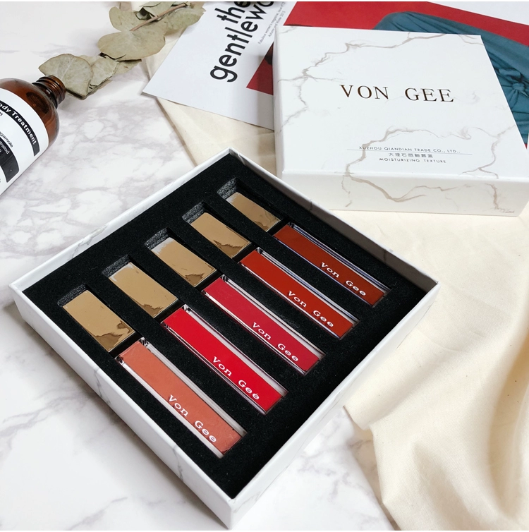 Ins rung cùng Von Gee đá cẩm thạch thủy tinh son môi set lip gloss lip gloss dưỡng ẩm màu cà chua học sinh