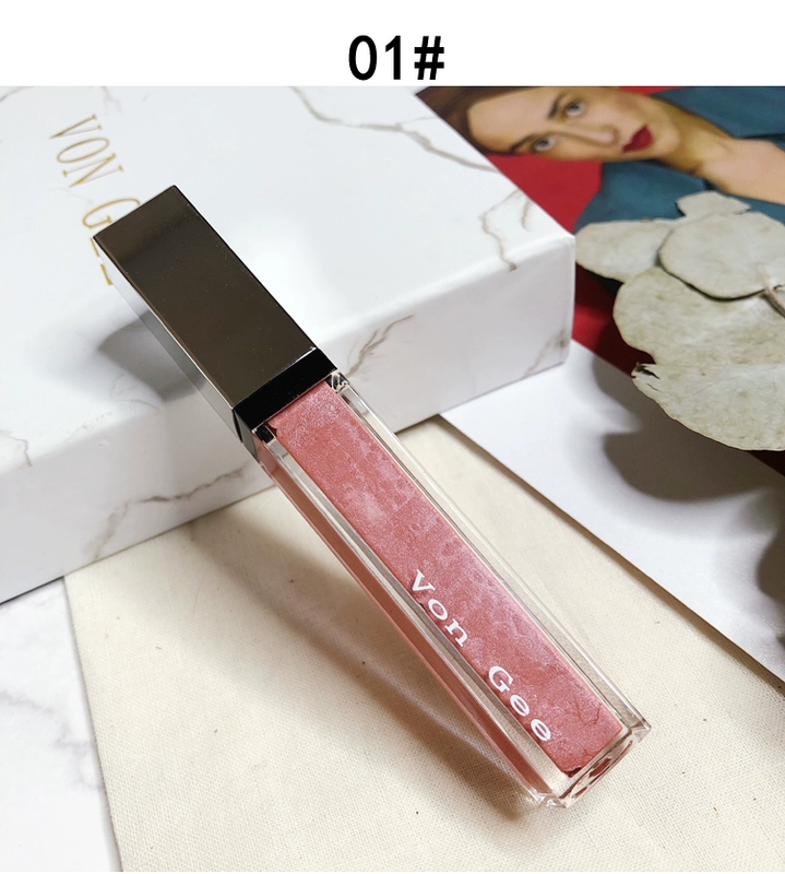 Ins rung cùng Von Gee đá cẩm thạch thủy tinh son môi set lip gloss lip gloss dưỡng ẩm màu cà chua học sinh