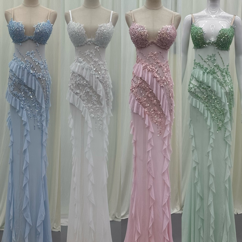 Queen Sequin Slimming Hostess Beauty Sequin Nightclub Bar Ktv Car Model Runway Performance Evening Dress Fluffy