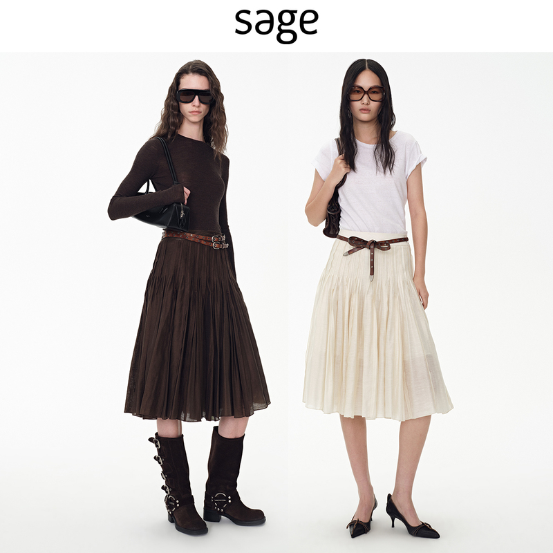 Sagestudio Pleated A-Line Midi Skirt with Volume